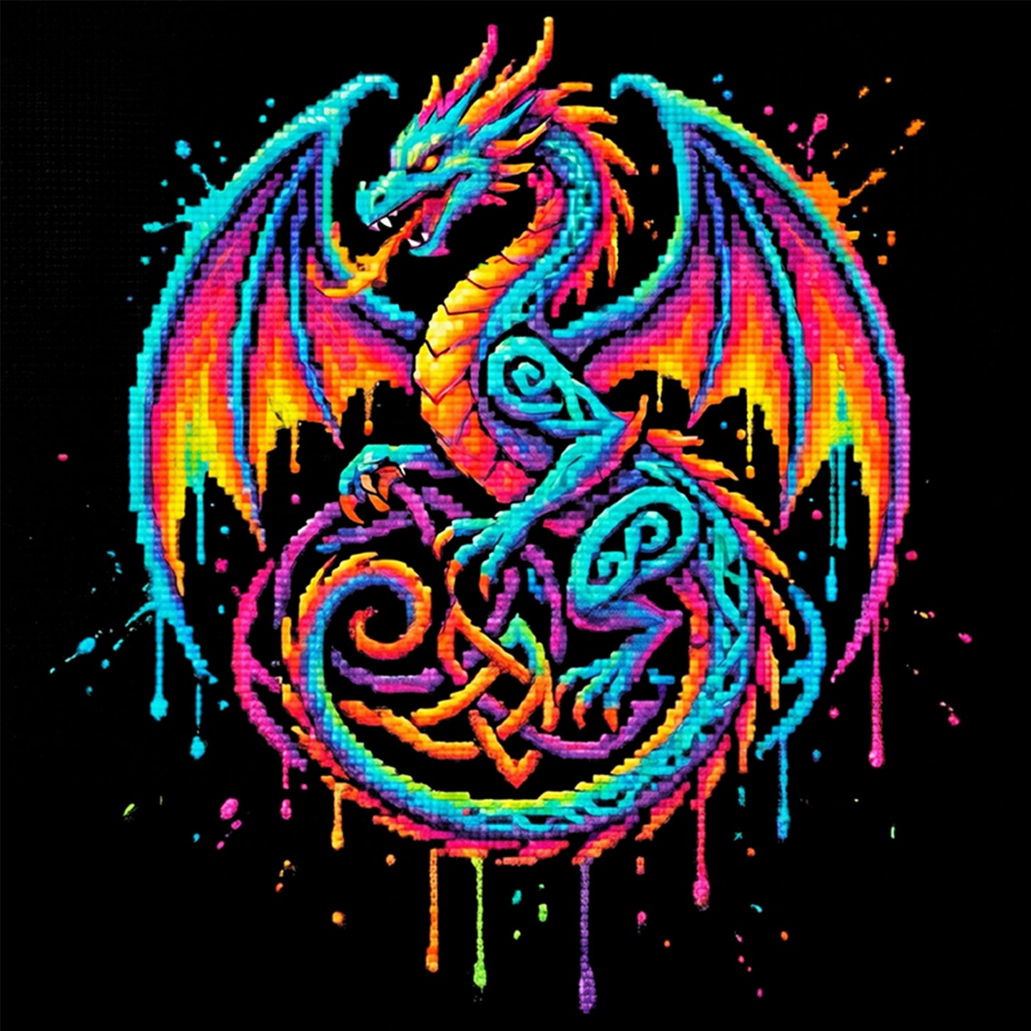 Celtic Knot Dragon - Full 14CT Counted Cross Stitch 30x30CM - Yishu