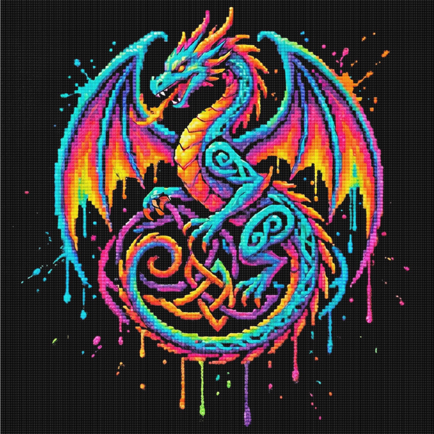Celtic Knot Dragon - Full 14CT Counted Cross Stitch 30x30CM - Yishu