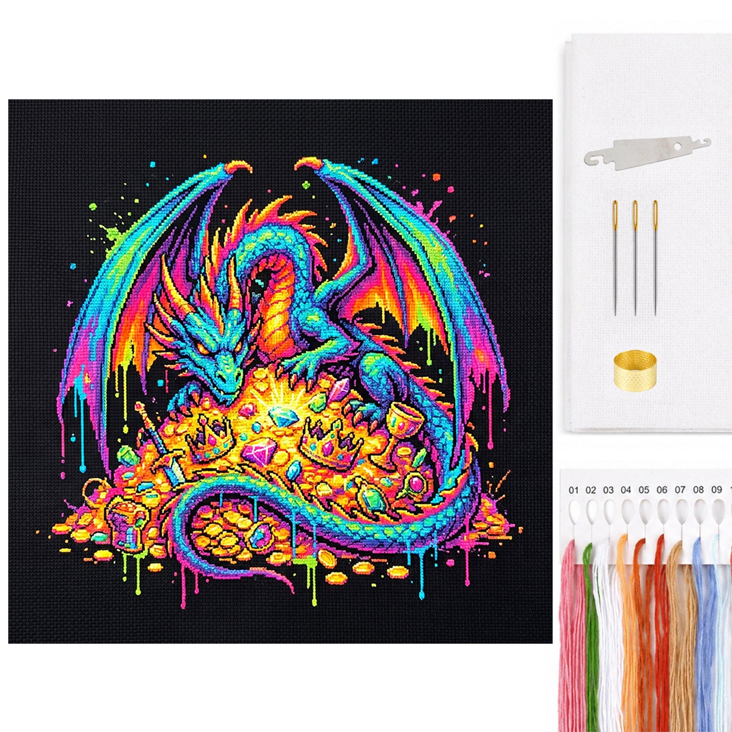 Treasure Dragon - Full 14CT Counted Cross Stitch 30x30CM - Yishu