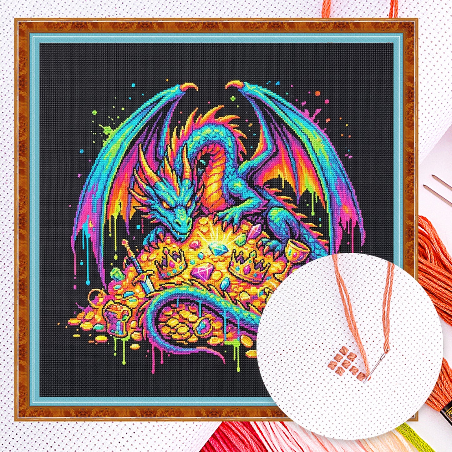 Treasure Dragon - Full 14CT Counted Cross Stitch 30x30CM - Yishu
