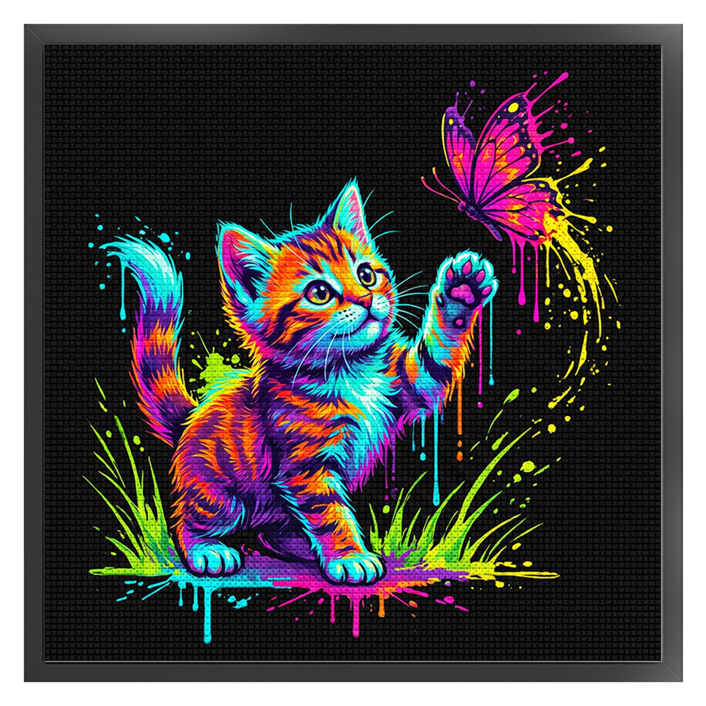 Kitten Butterfly - Full 14CT Counted Cross Stitch 30x30CM - Yishu