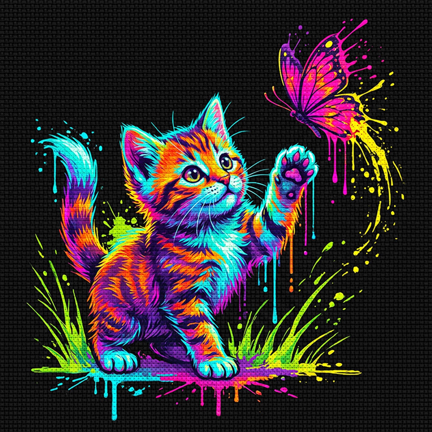 Kitten Butterfly - Full 14CT Counted Cross Stitch 30x30CM - Yishu