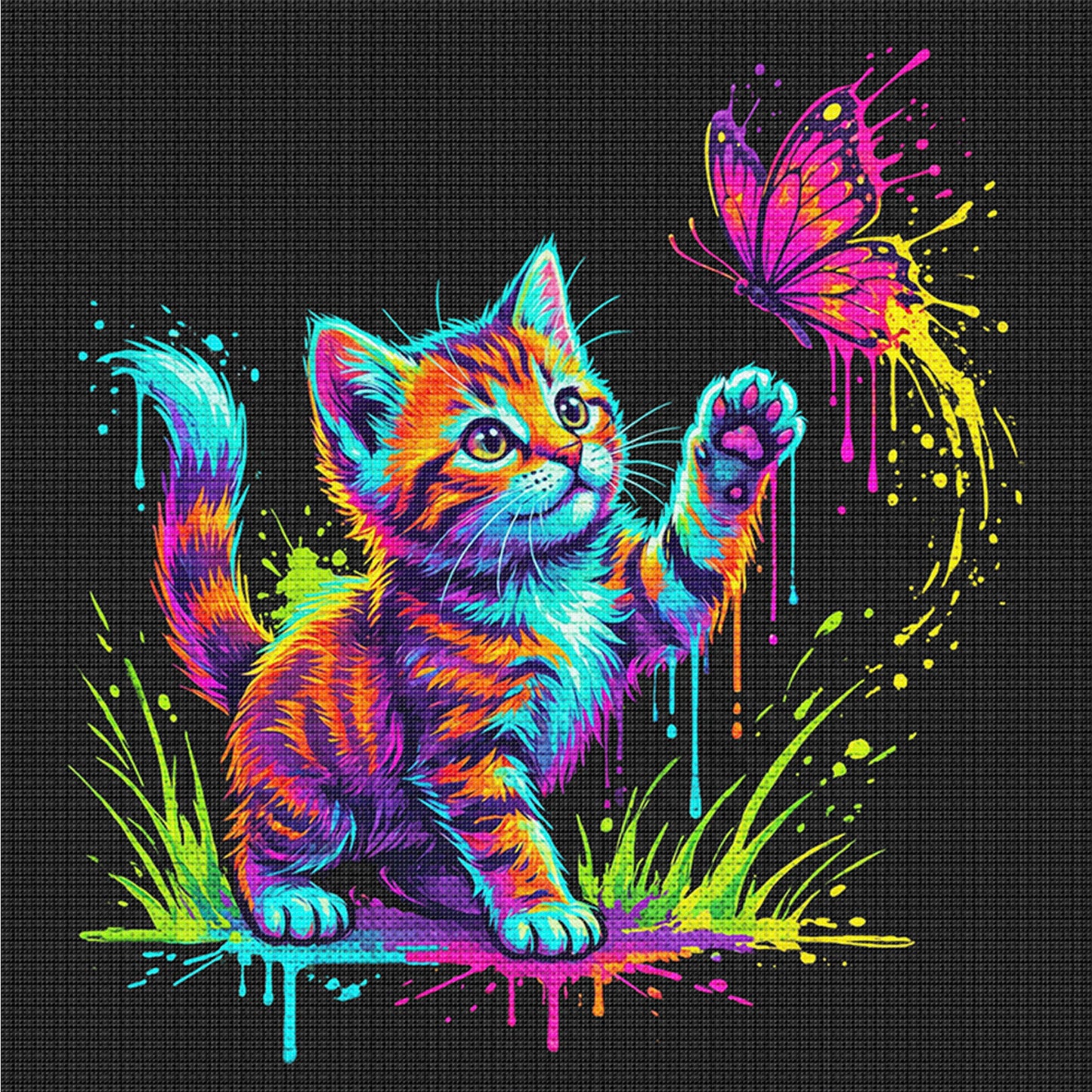 Kitten Butterfly - Full 14CT Counted Cross Stitch 30x30CM - Yishu