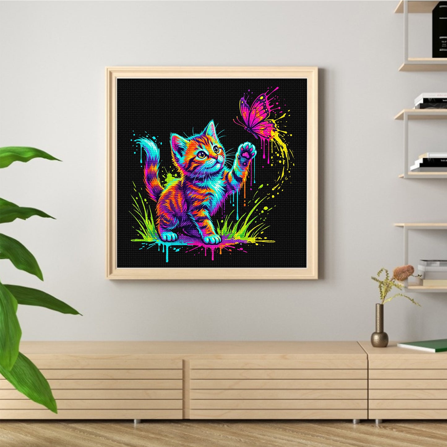 Kitten Butterfly - Full 14CT Counted Cross Stitch 30x30CM - Yishu