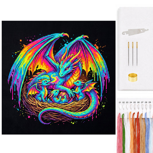 Dragon Family - Full 14CT Counted Cross Stitch 30x30CM - Yishu