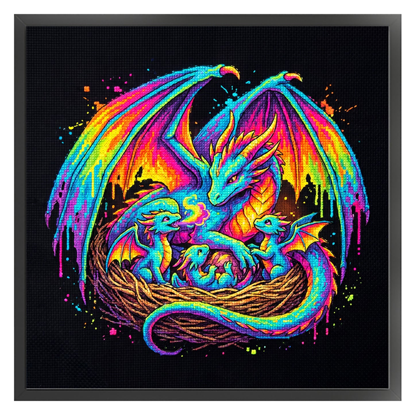 Dragon Family - Full 14CT Counted Cross Stitch 30x30CM - Yishu