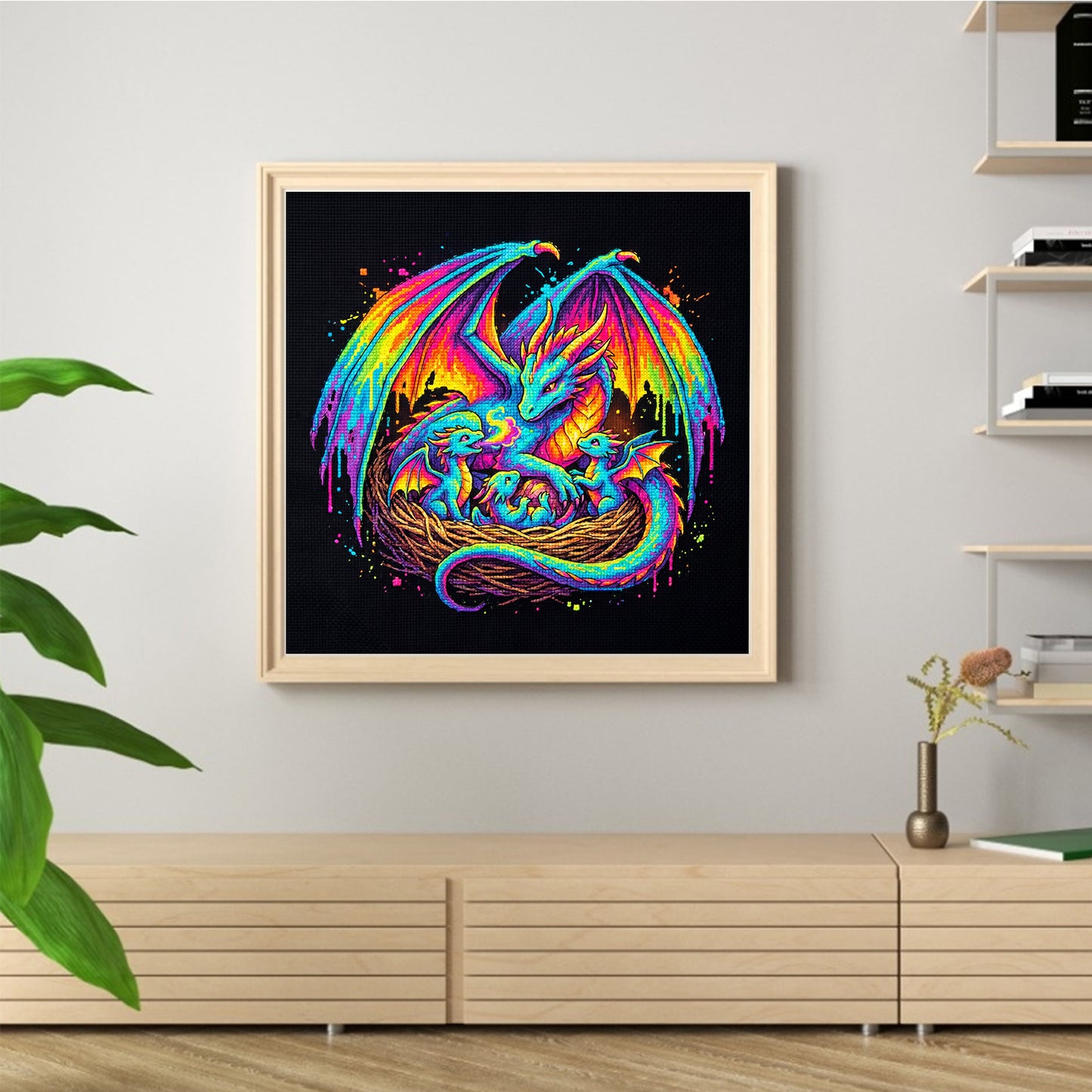 Dragon Family - Full 14CT Counted Cross Stitch 30x30CM - Yishu