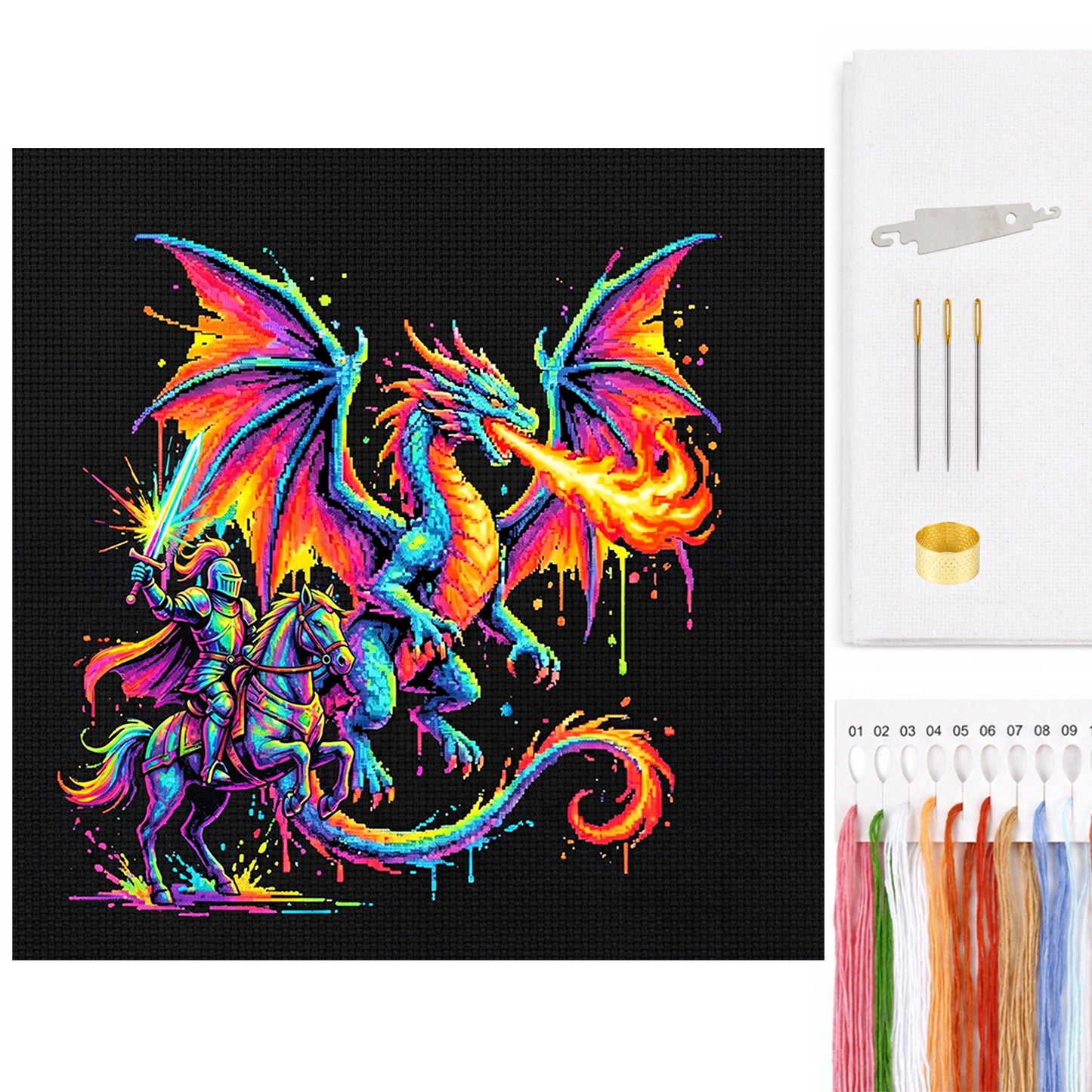 Knight Dragon - Full 14CT Counted Cross Stitch 30x30CM - Yishu