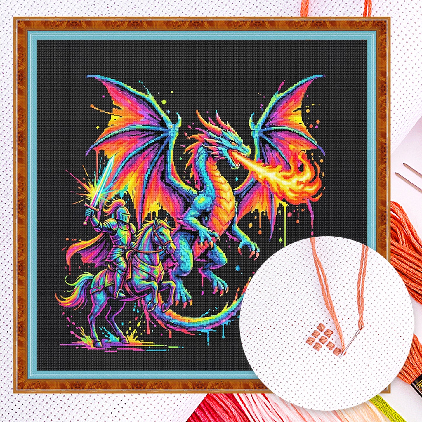 Knight Dragon - Full 14CT Counted Cross Stitch 30x30CM - Yishu