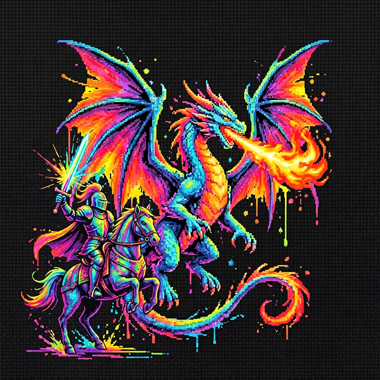 Knight Dragon - Full 14CT Counted Cross Stitch 30x30CM - Yishu