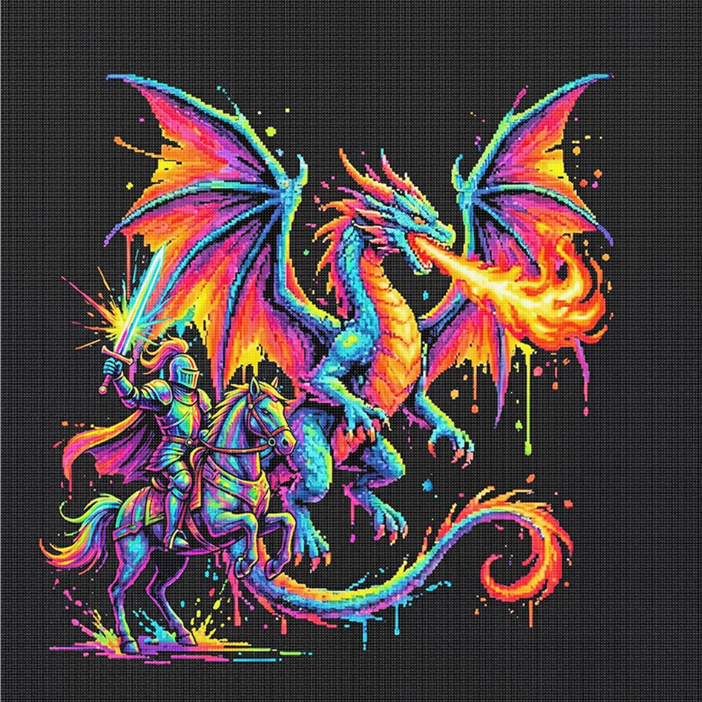 Knight Dragon - Full 14CT Counted Cross Stitch 30x30CM - Yishu