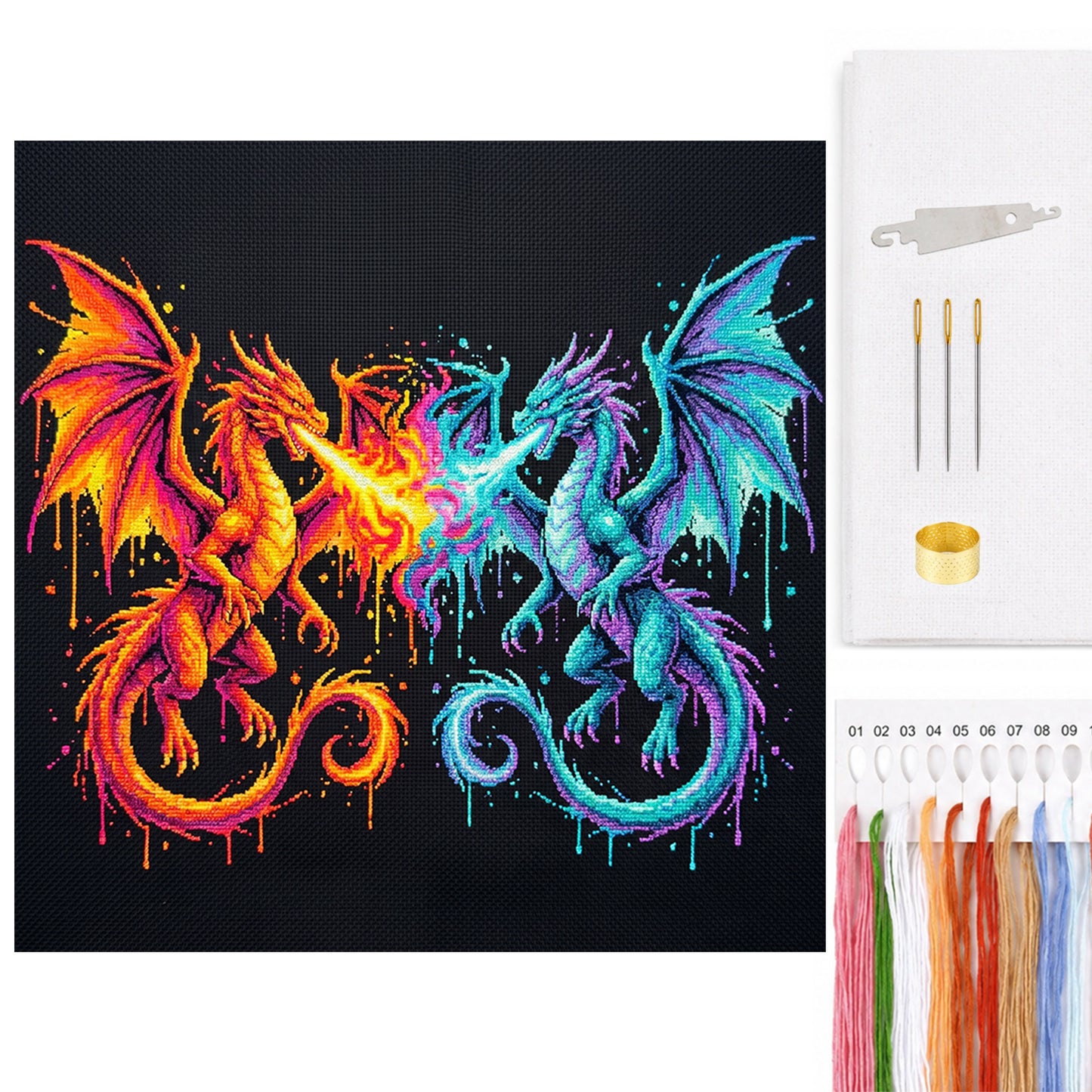 Dual Dragons - Full 14CT Counted Cross Stitch 30x30CM - Yishu