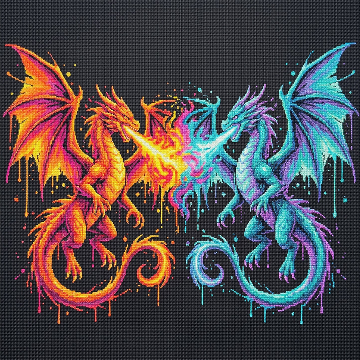 Dual Dragons - Full 14CT Counted Cross Stitch 30x30CM - Yishu