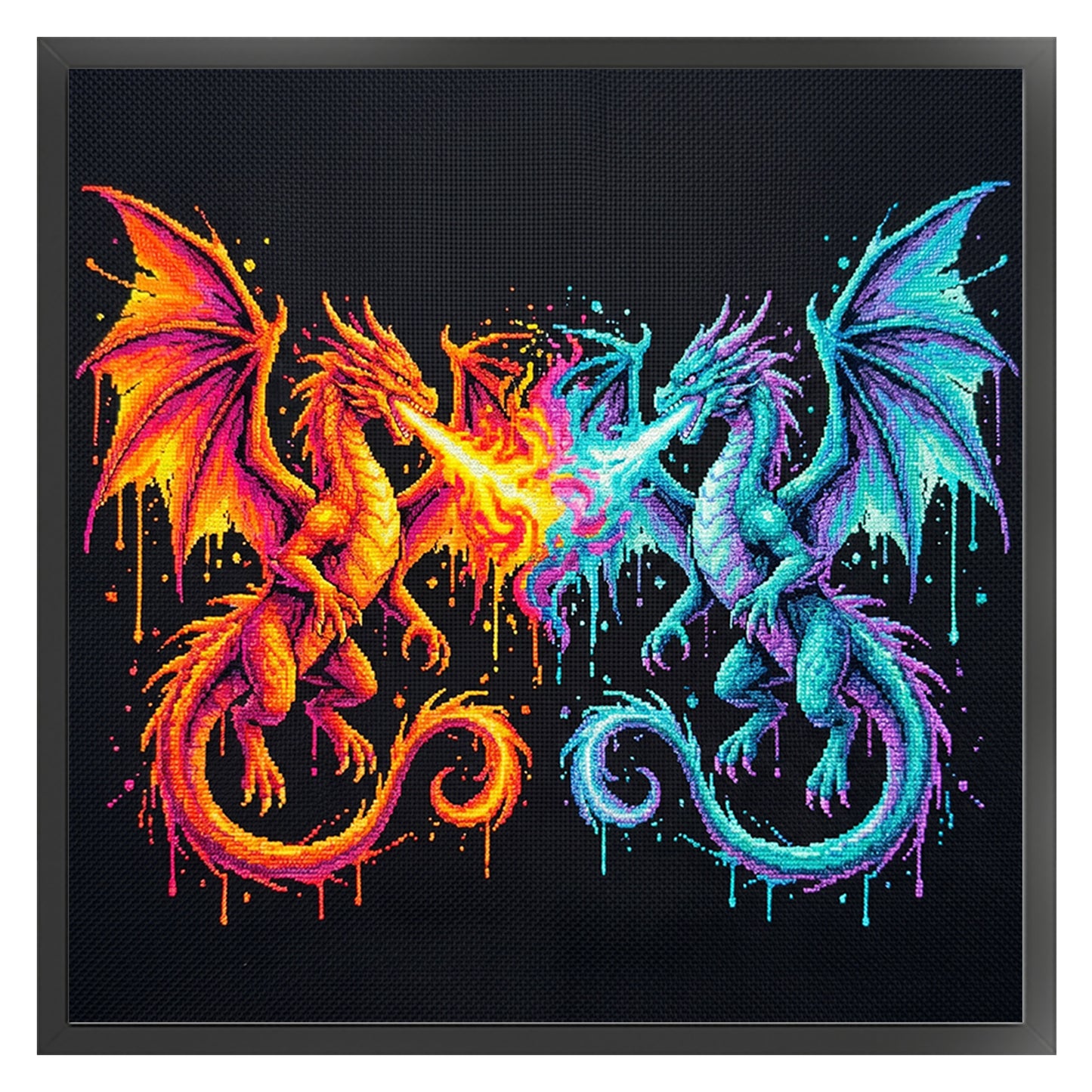 Dual Dragons - Full 14CT Counted Cross Stitch 30x30CM - Yishu