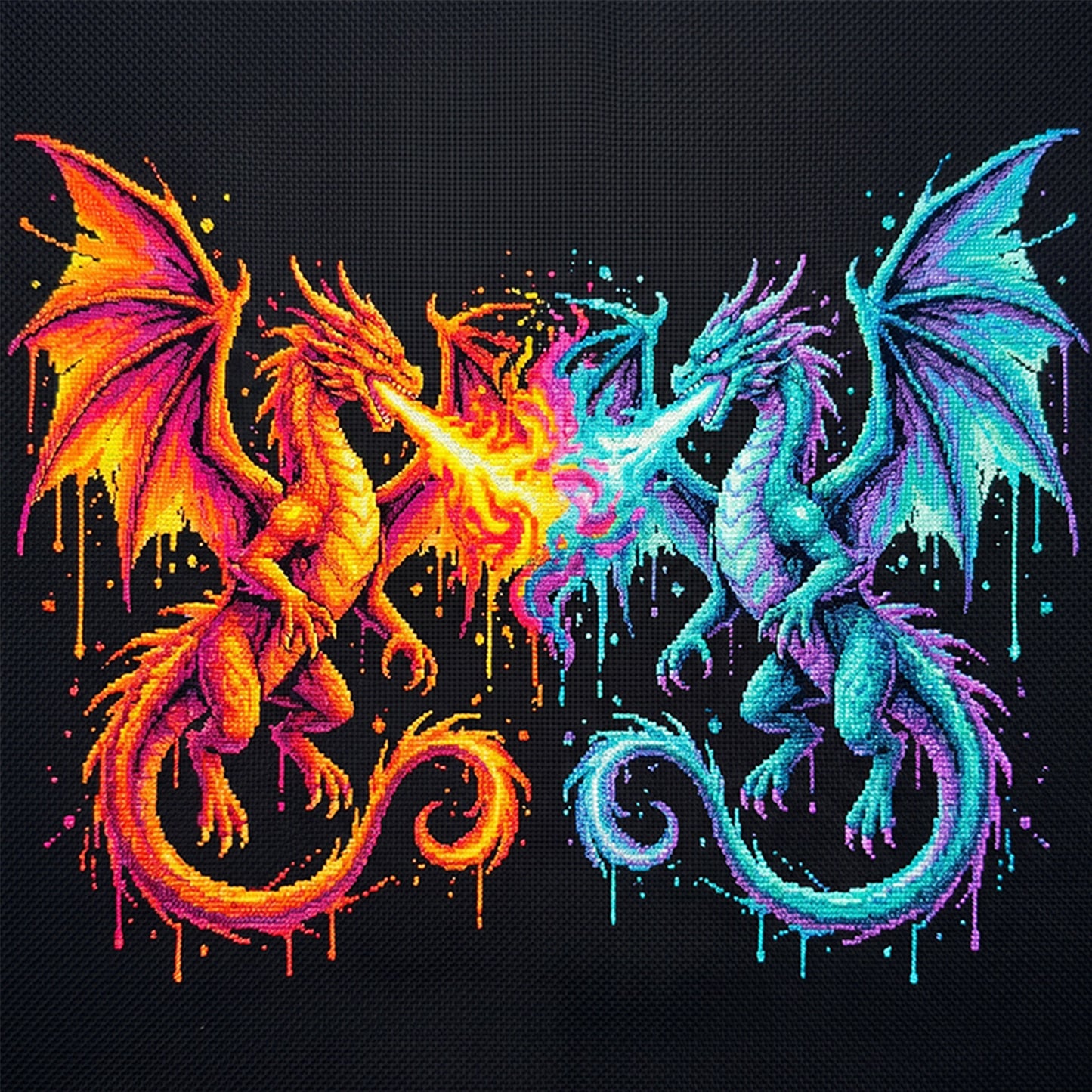Dual Dragons - Full 14CT Counted Cross Stitch 30x30CM - Yishu