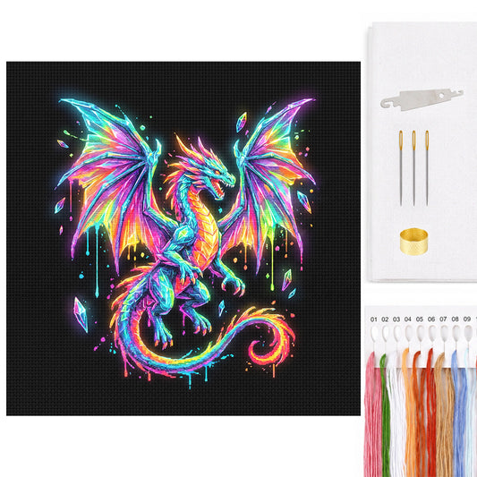 Rainbow Dragon - Full 14CT Counted Cross Stitch 30x30CM - Yishu