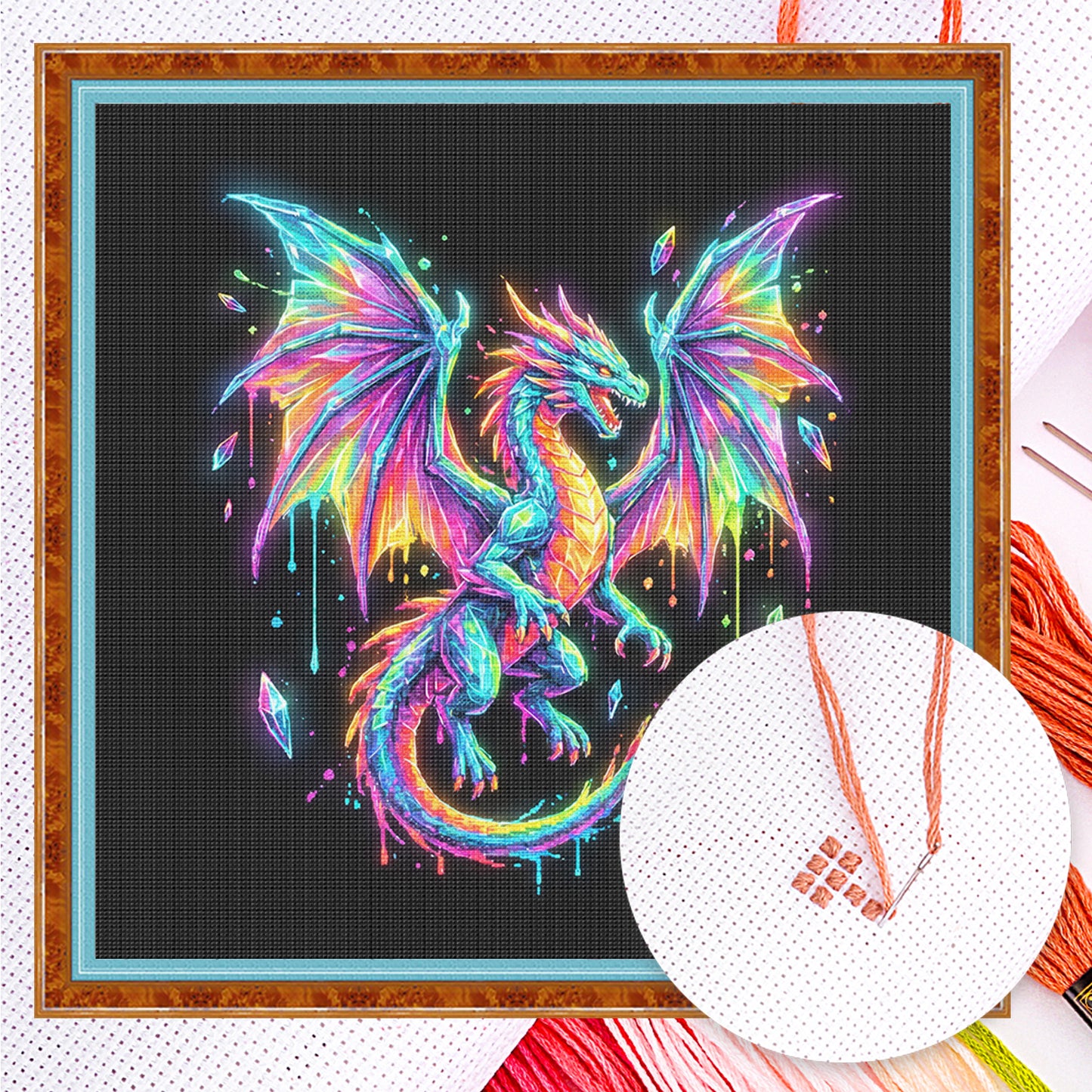 Rainbow Dragon - Full 14CT Counted Cross Stitch 30x30CM - Yishu