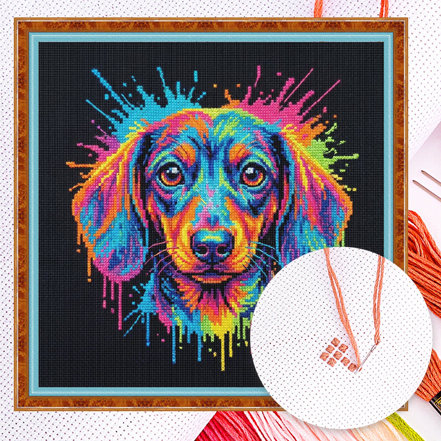 Dachshund - Full 14CT Counted Cross Stitch 30x30CM - Yishu