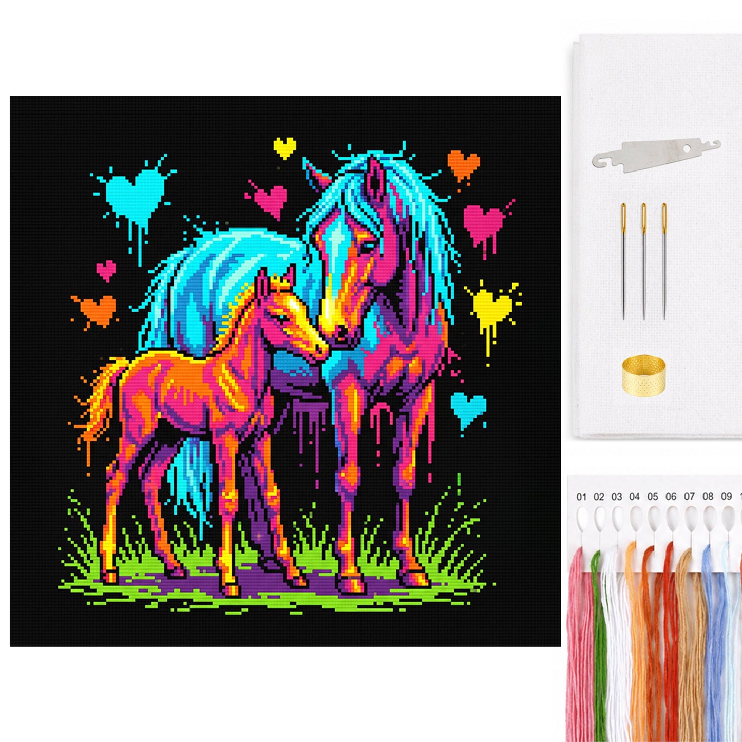 Neon Horse - Full 14CT Counted Cross Stitch 30x30CM - Yishu
