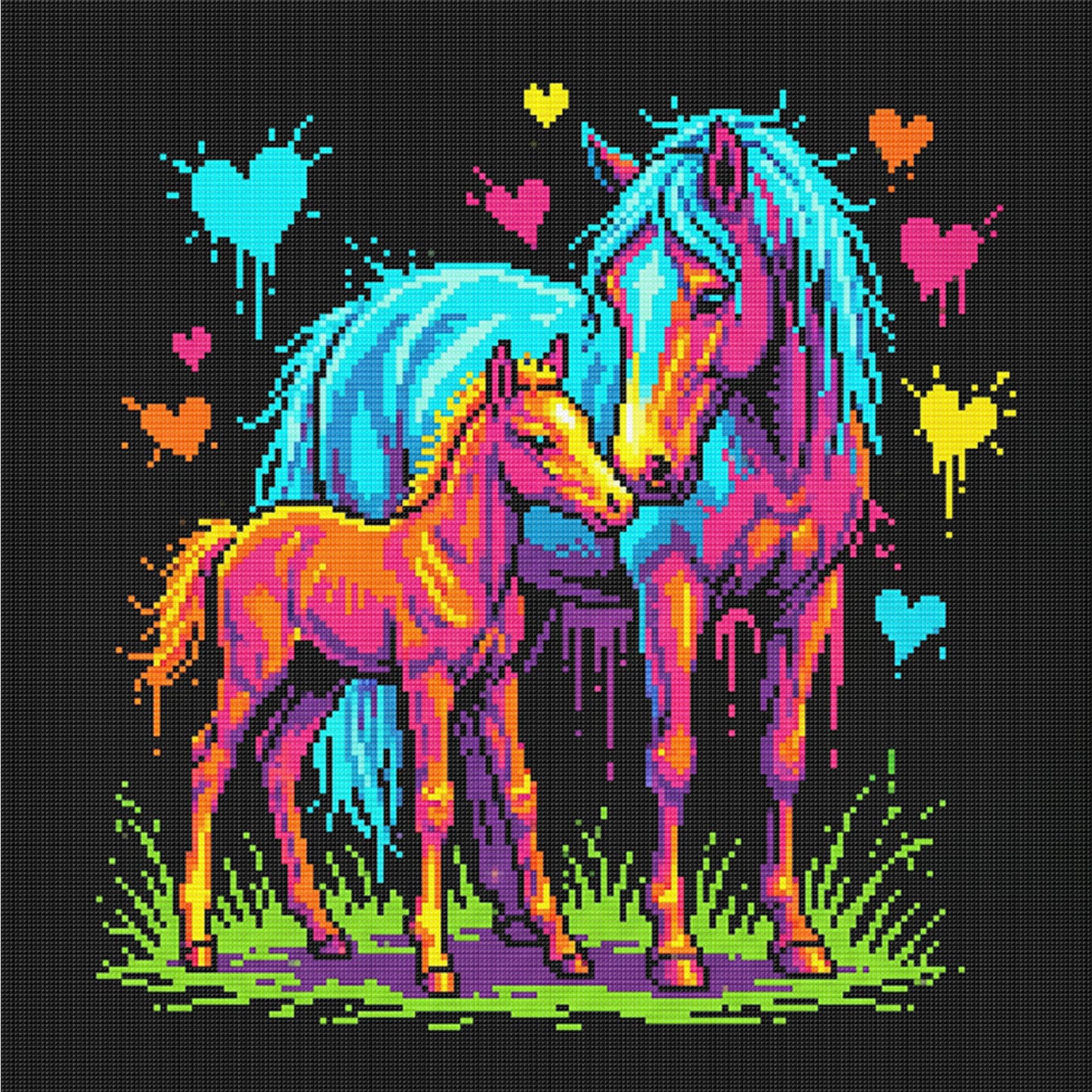 Neon Horse - Full 14CT Counted Cross Stitch 30x30CM - Yishu