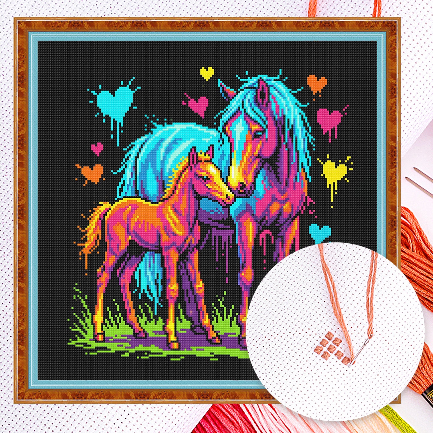 Neon Horse - Full 14CT Counted Cross Stitch 30x30CM - Yishu