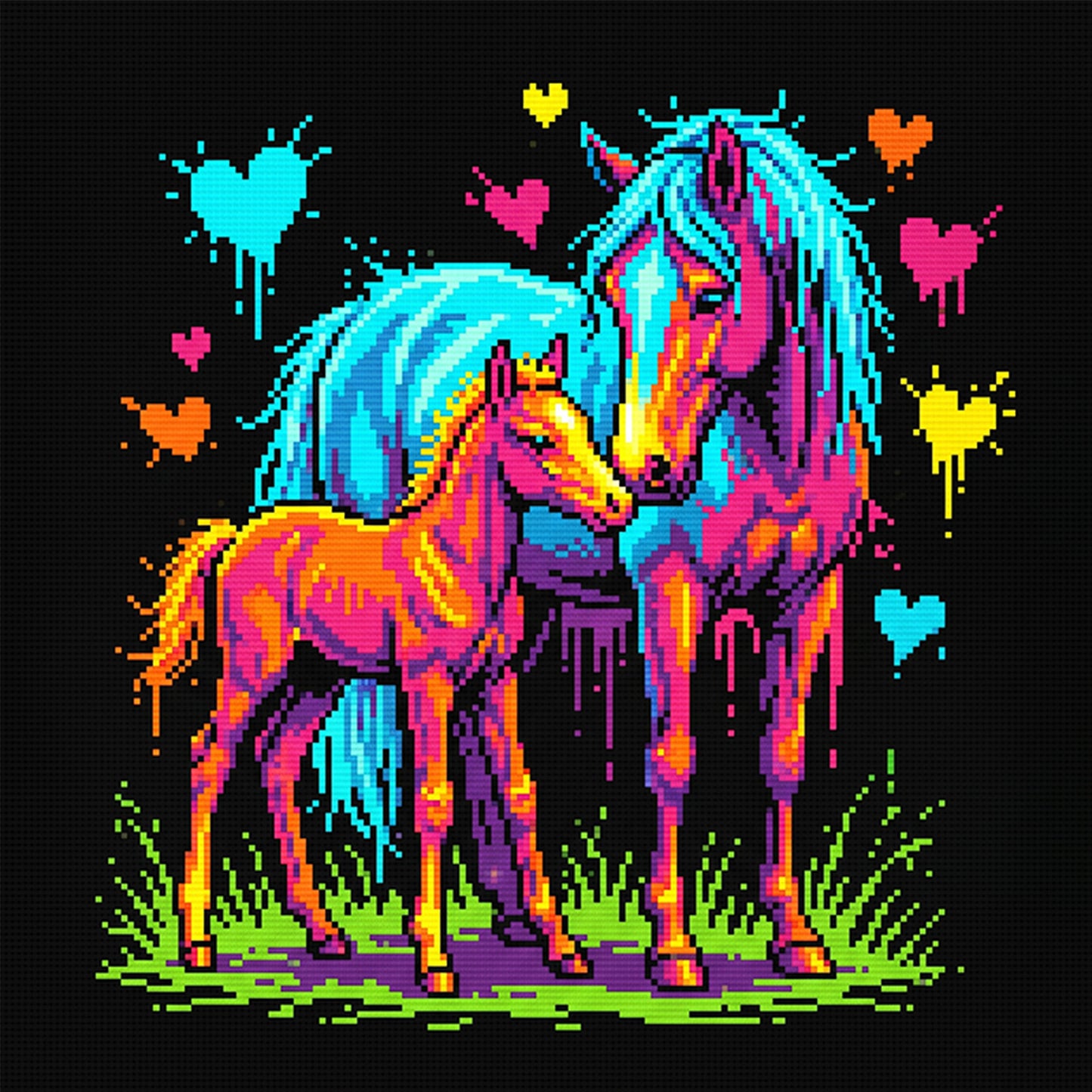 Neon Horse - Full 14CT Counted Cross Stitch 30x30CM - Yishu