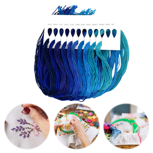 Friendship Bracelet String 6-Strand 120m Long DIY Hand Embroidery Threads Gradient Color Design for Bracelet DIY Crafts Sewing Embroidery Supplies (Blue Color Series)