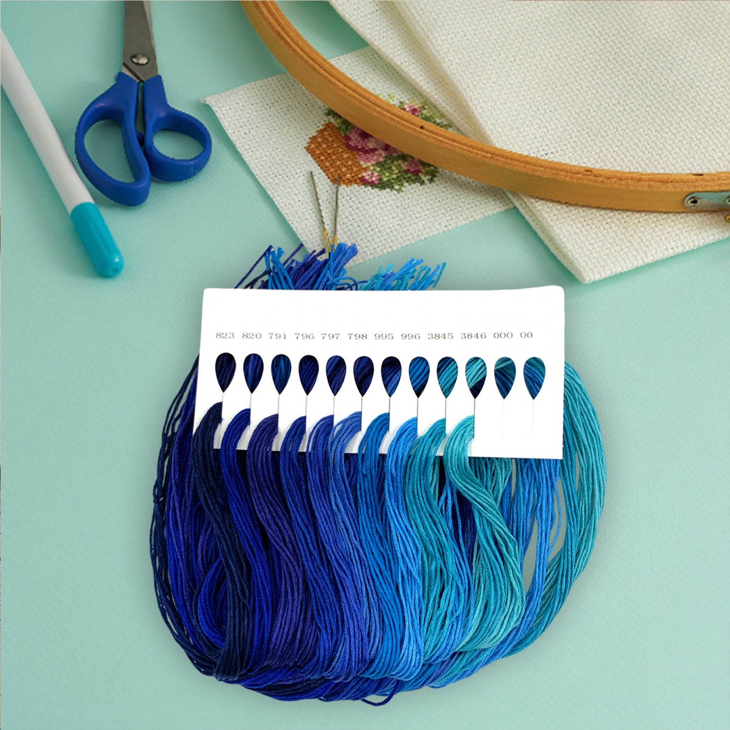 Friendship Bracelet String 6-Strand 120m Long DIY Hand Embroidery Threads Gradient Color Design for Bracelet DIY Crafts Sewing Embroidery Supplies (Blue Color Series)