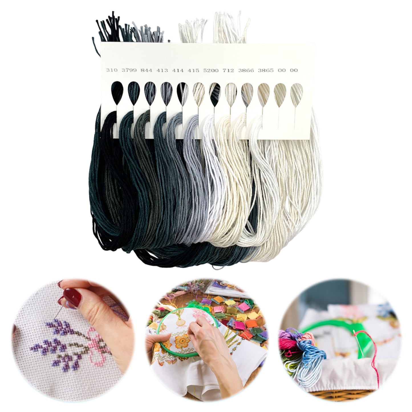 Friendship Bracelet String 6-Strand 120m Long DIY Hand Embroidery Threads Gradient Color Design for Bracelet DIY Crafts Sewing Embroidery Supplies (Black White Color Series)