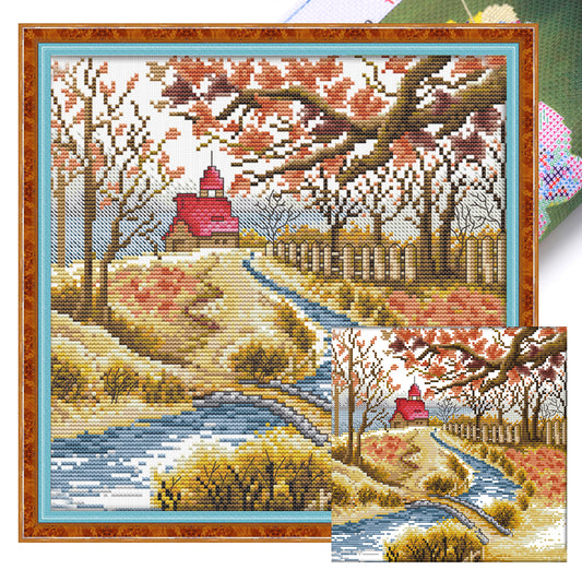 Autumn - Partial 14CT Stamped Cross Stitch 29x29CM - Joy Sunday Backstitch+Half Cross Stitch