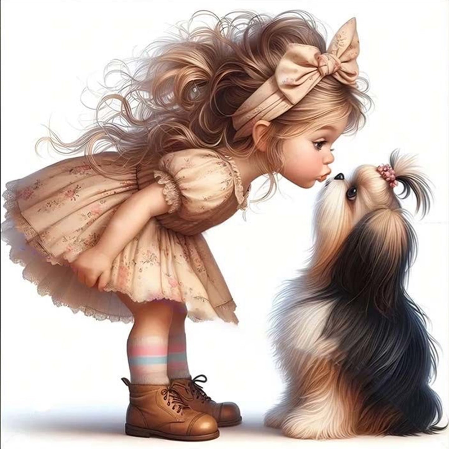 Shih Tzu And Girl - Full 11CT Stamped Cross Stitch 45x45CM - Huacan