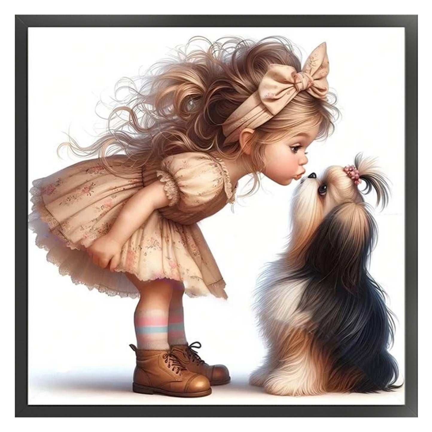 Shih Tzu And Girl - Full 11CT Stamped Cross Stitch 45x45CM - Huacan