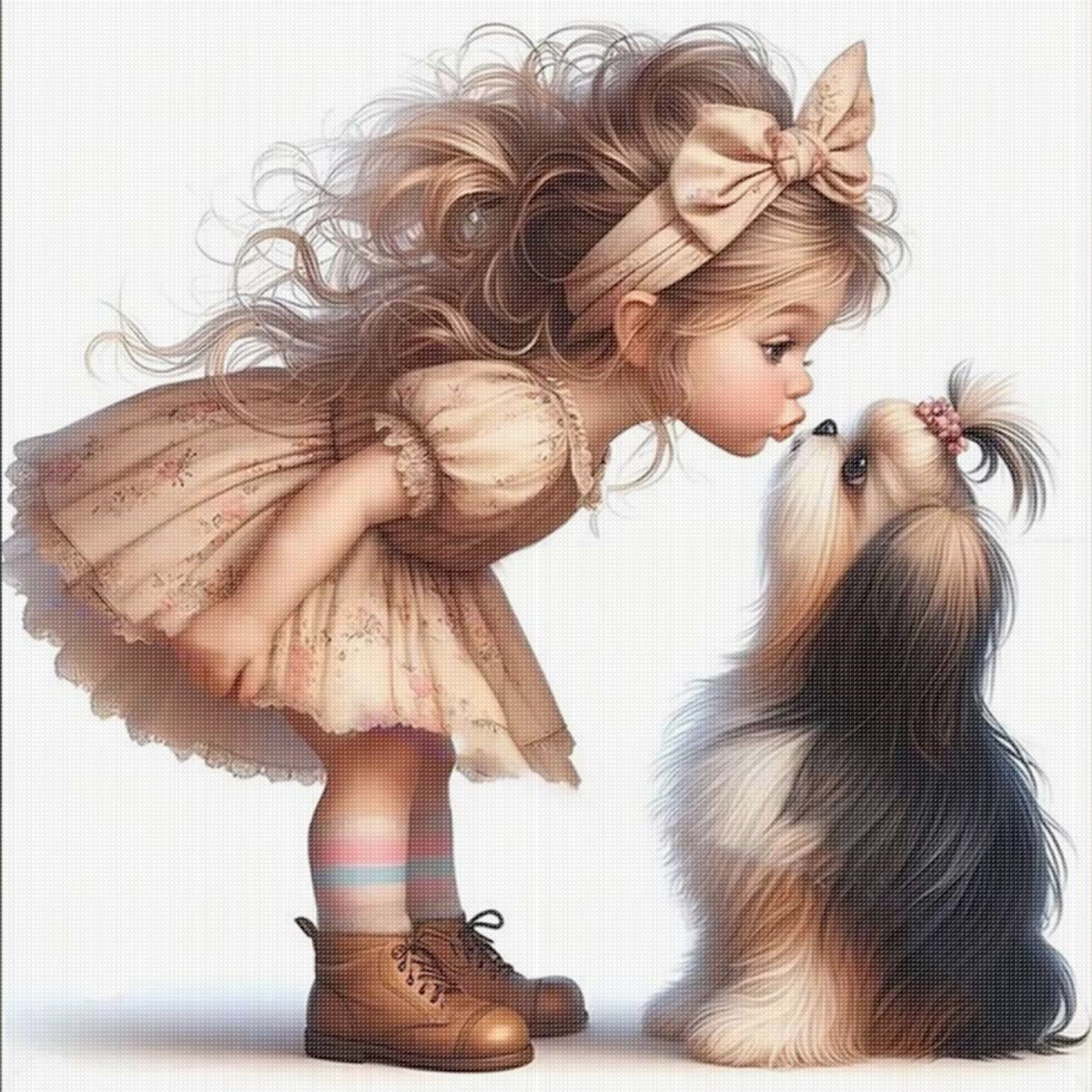 Shih Tzu And Girl - Full 11CT Stamped Cross Stitch 45x45CM - Huacan
