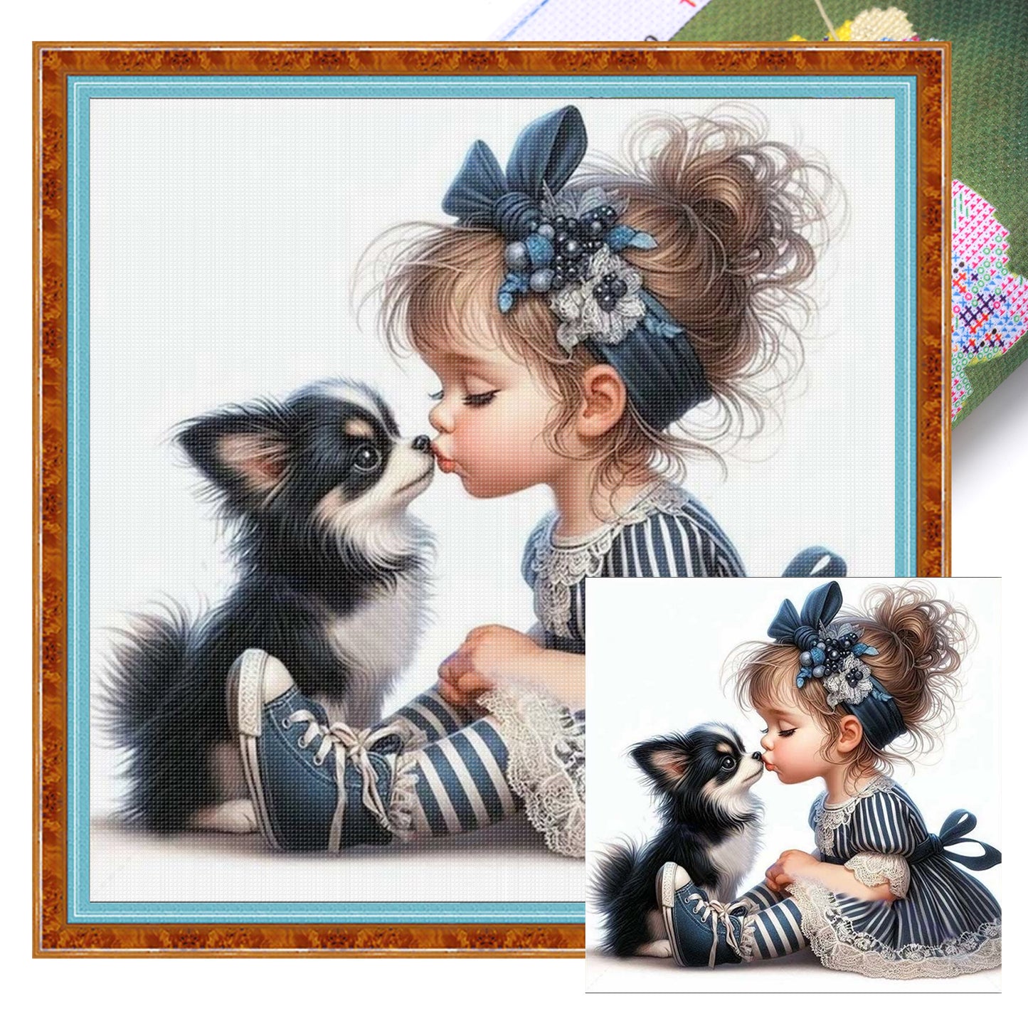 Chihuahua And Girl - Full 11CT Stamped Cross Stitch 45x45CM - Huacan