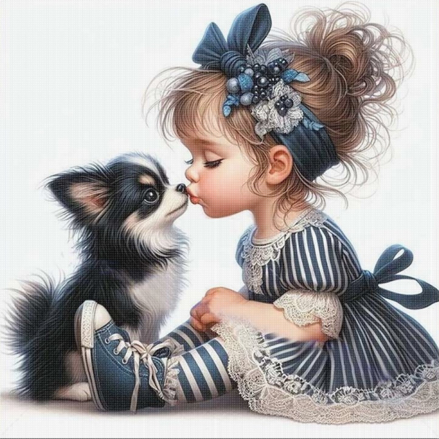 Chihuahua And Girl - Full 11CT Stamped Cross Stitch 45x45CM - Huacan