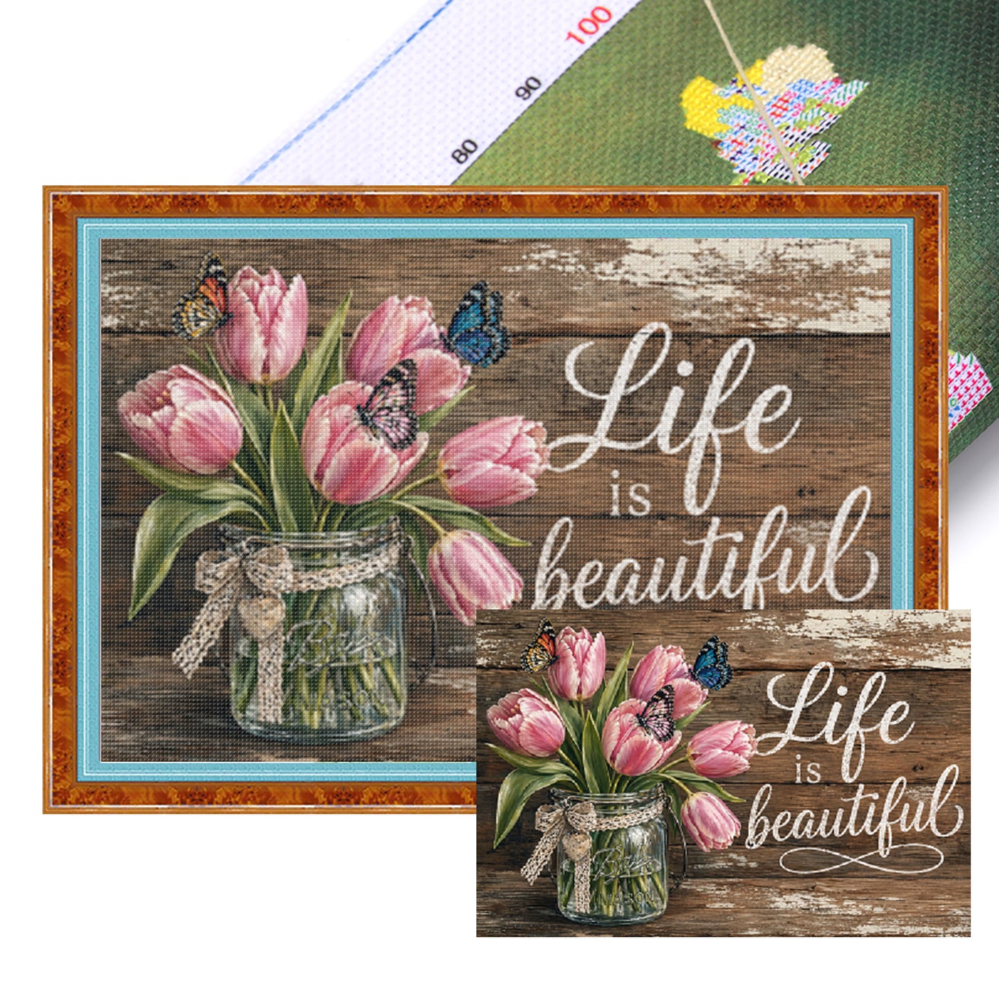 Tulip Vase With Proverbs - Full 11CT Stamped Cross Stitch 60x40CM - Huacan