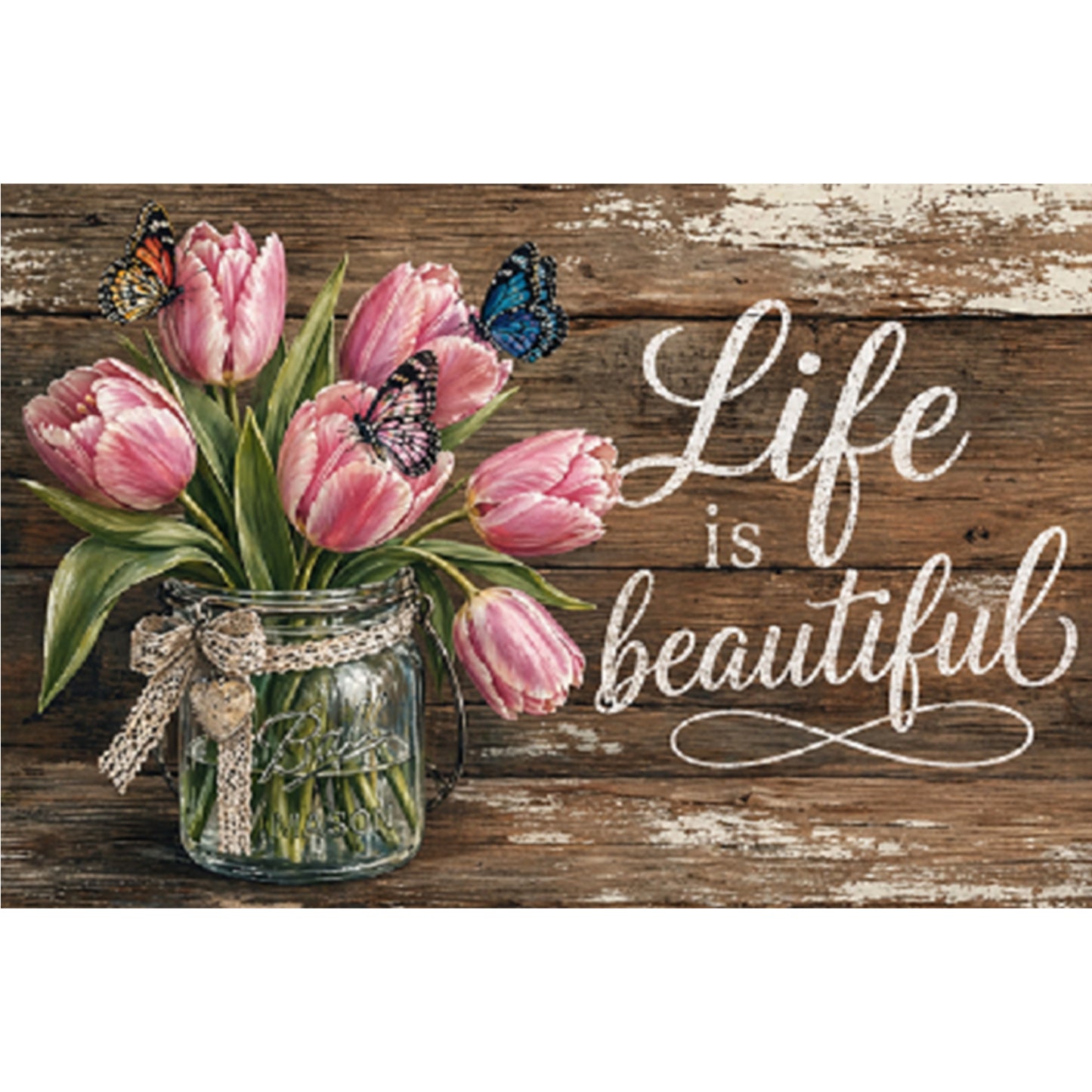 Tulip Vase With Proverbs - Full 11CT Stamped Cross Stitch 60x40CM - Huacan
