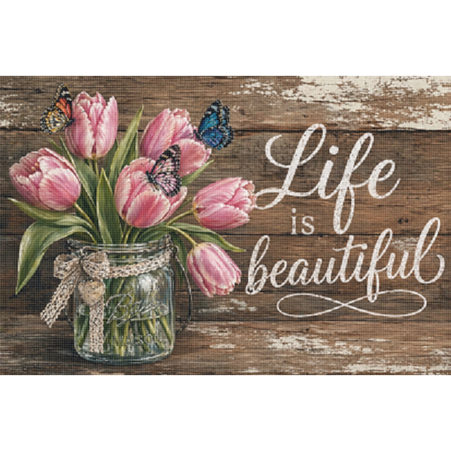 Tulip Vase With Proverbs - Full 11CT Stamped Cross Stitch 60x40CM - Huacan