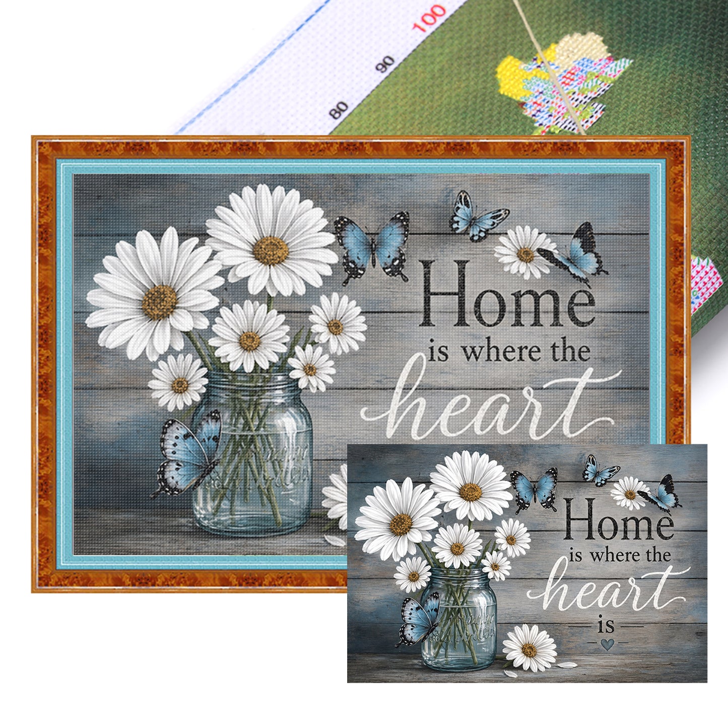 Daisy Vase With Proverbs - Full 11CT Stamped Cross Stitch 60x40CM - Huacan