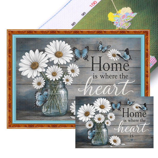 Daisy Vase With Proverbs - Full 11CT Stamped Cross Stitch 60x40CM - Huacan