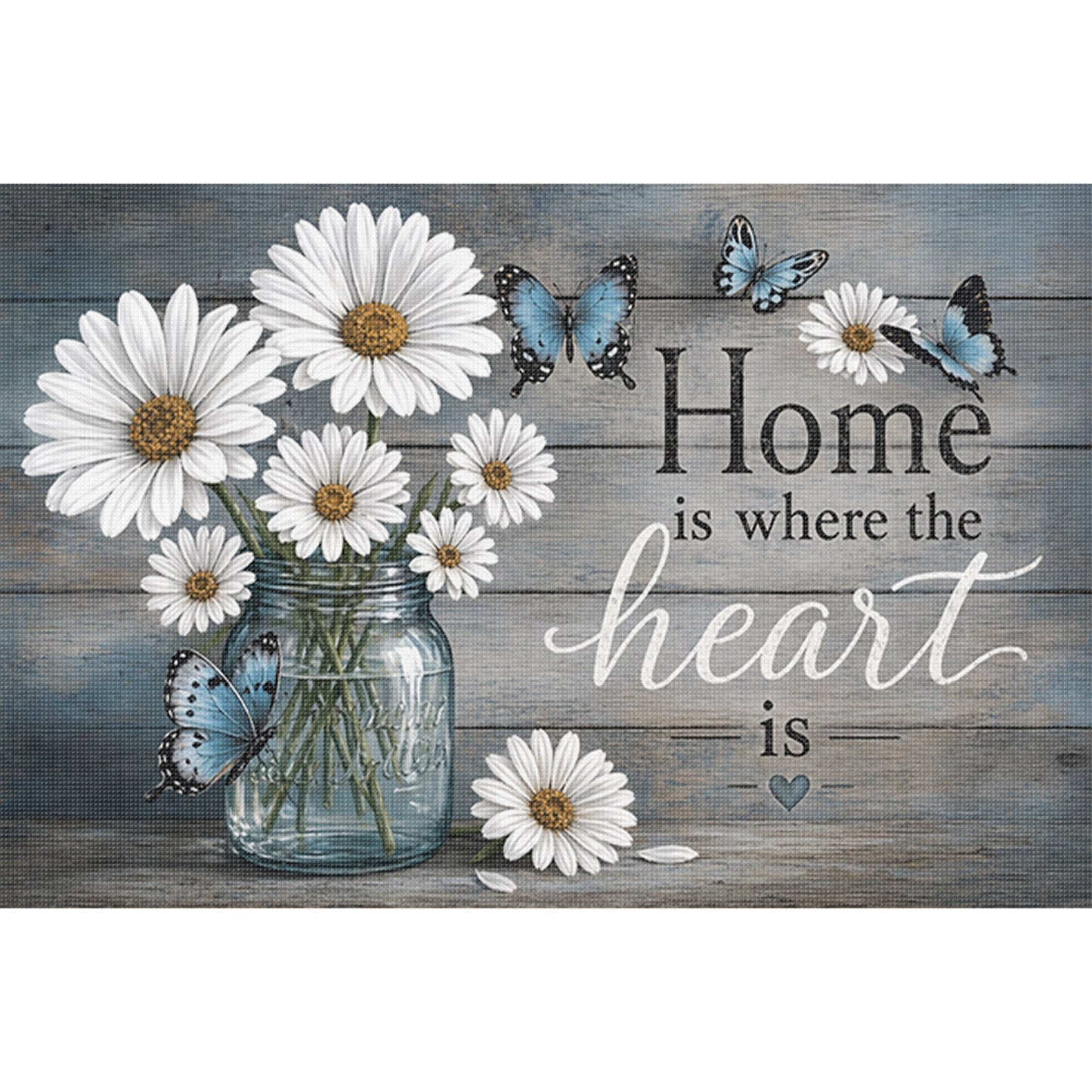 Daisy Vase With Proverbs - Full 11CT Stamped Cross Stitch 60x40CM - Huacan