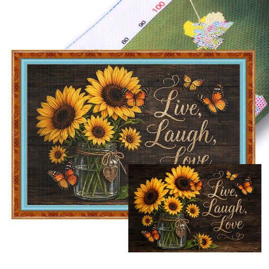 Sunflower Vase With Proverbs - Full 11CT Stamped Cross Stitch 60x40CM - Huacan