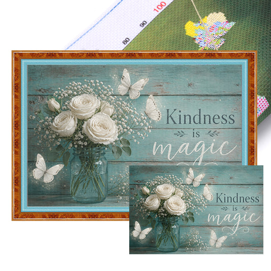 Rose Vase With Proverbs - Full 11CT Stamped Cross Stitch 60x40CM - Huacan