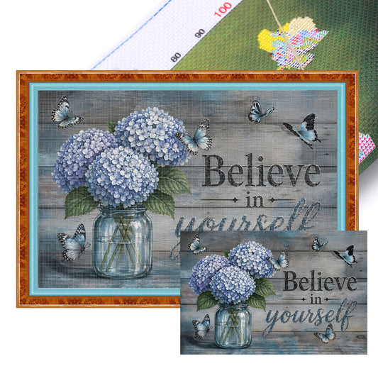 Hydrangea Vase With Proverbs - Full 11CT Stamped Cross Stitch 60x40CM - Huacan