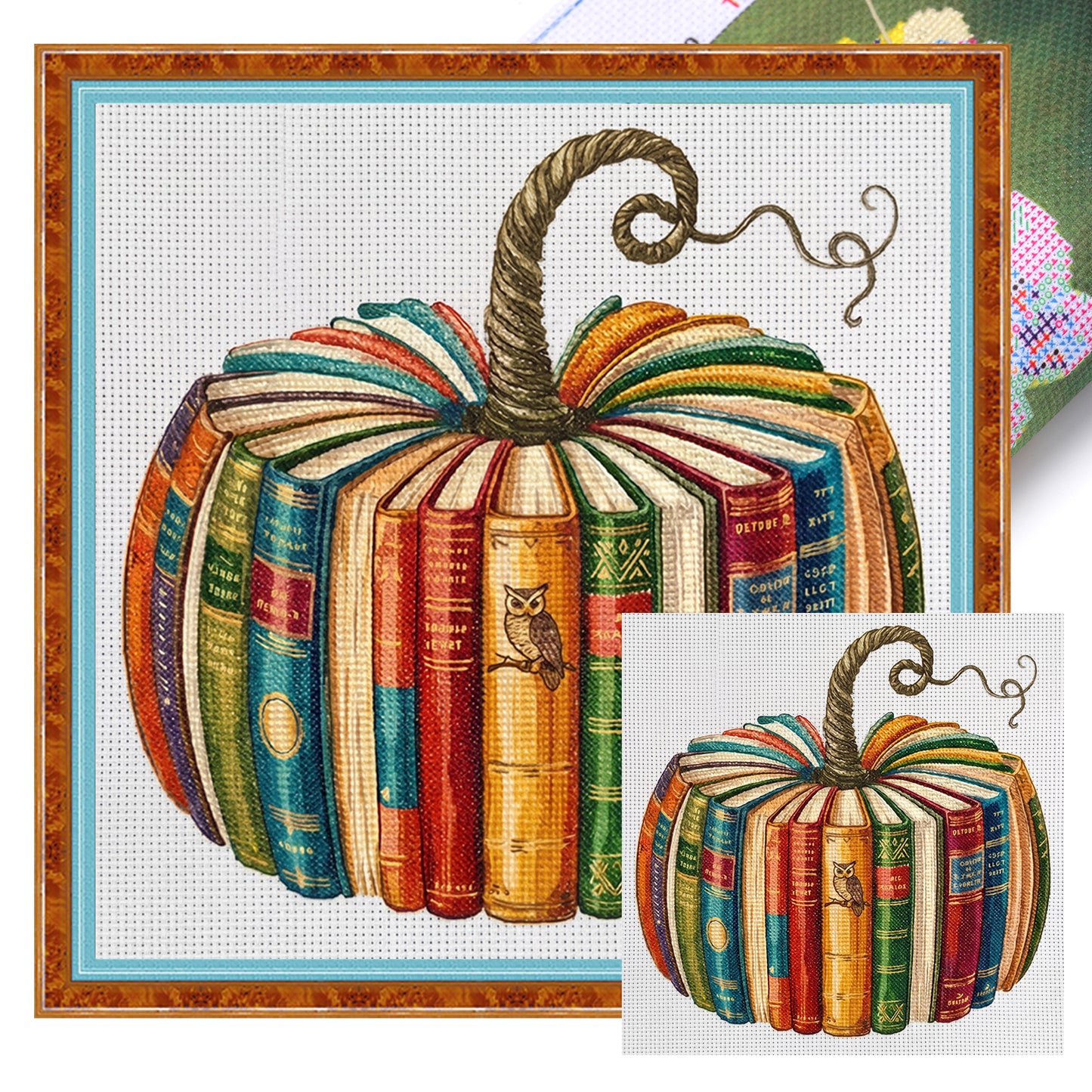 Book & Pumpkin - Owl - Full 18CT Stamped Cross Stitch 40x40CM - Huacan