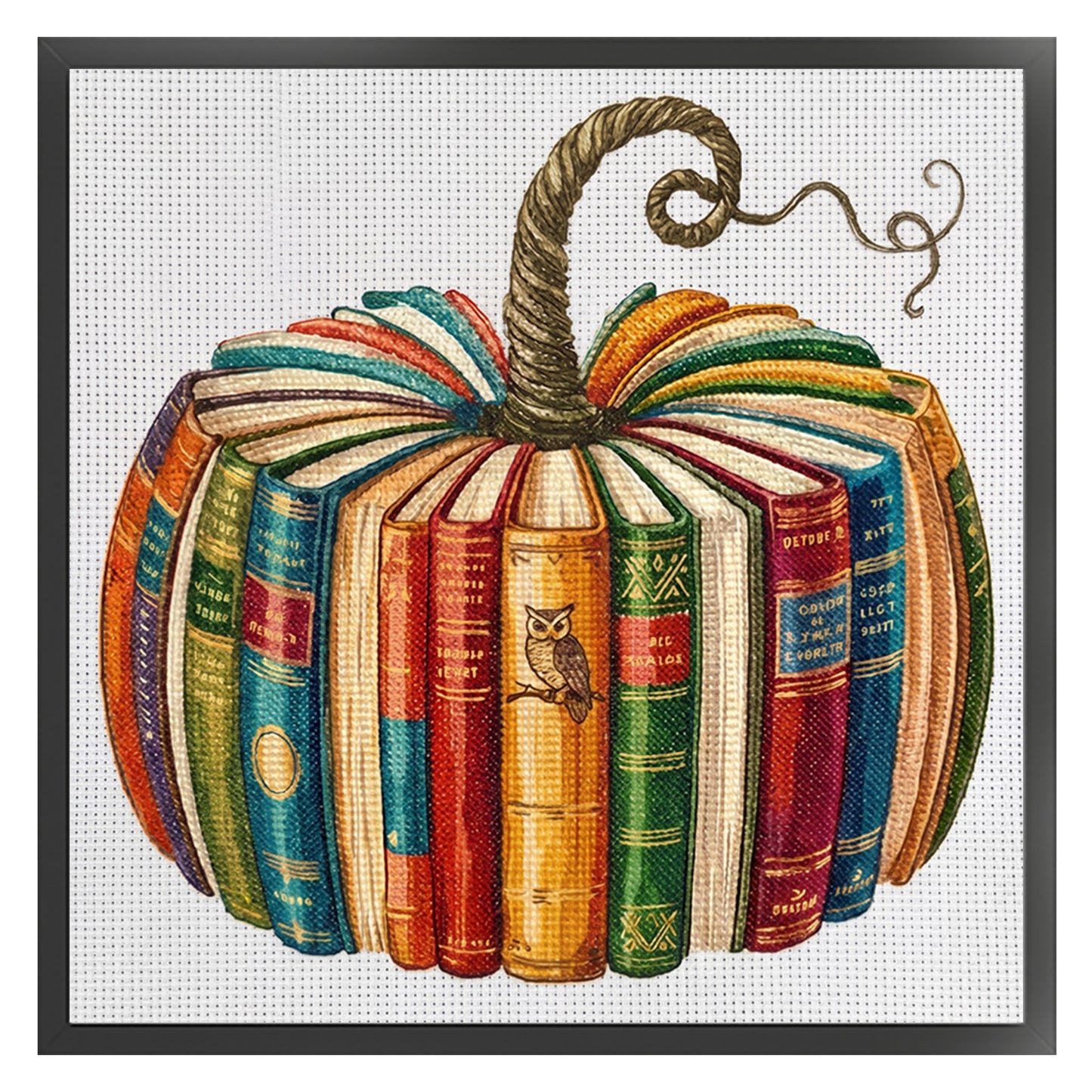 Book & Pumpkin - Owl - Full 18CT Stamped Cross Stitch 40x40CM - Huacan