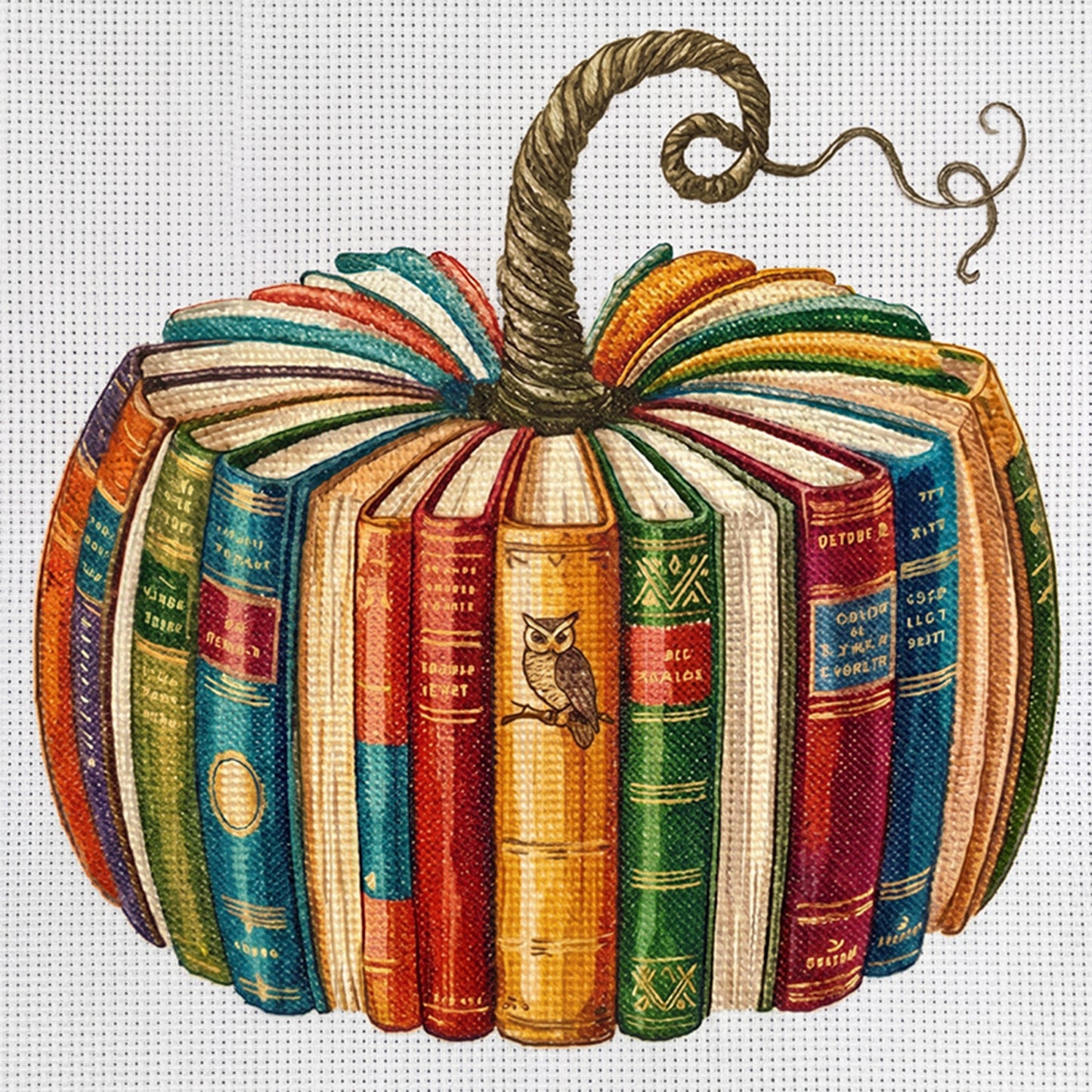 Book & Pumpkin - Owl - Full 18CT Stamped Cross Stitch 40x40CM - Huacan