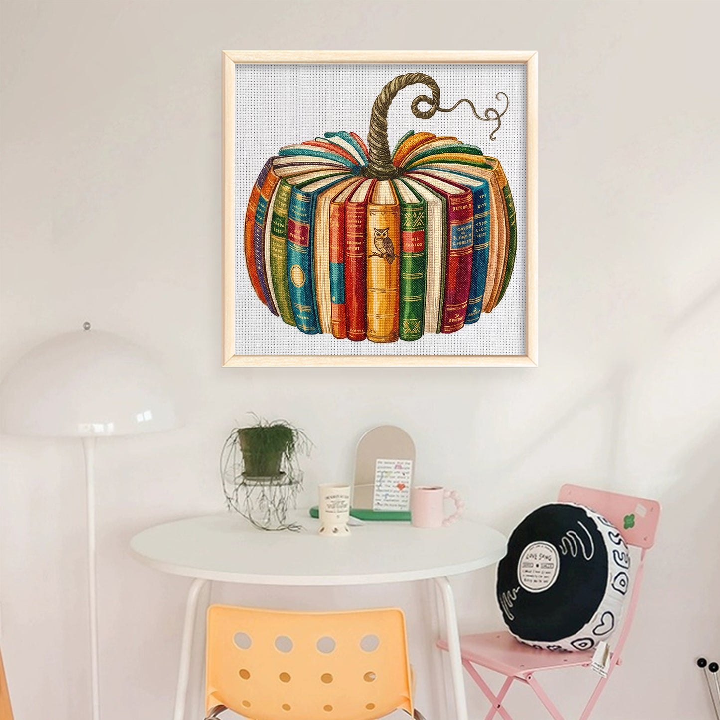 Book & Pumpkin - Owl - Full 18CT Stamped Cross Stitch 40x40CM - Huacan