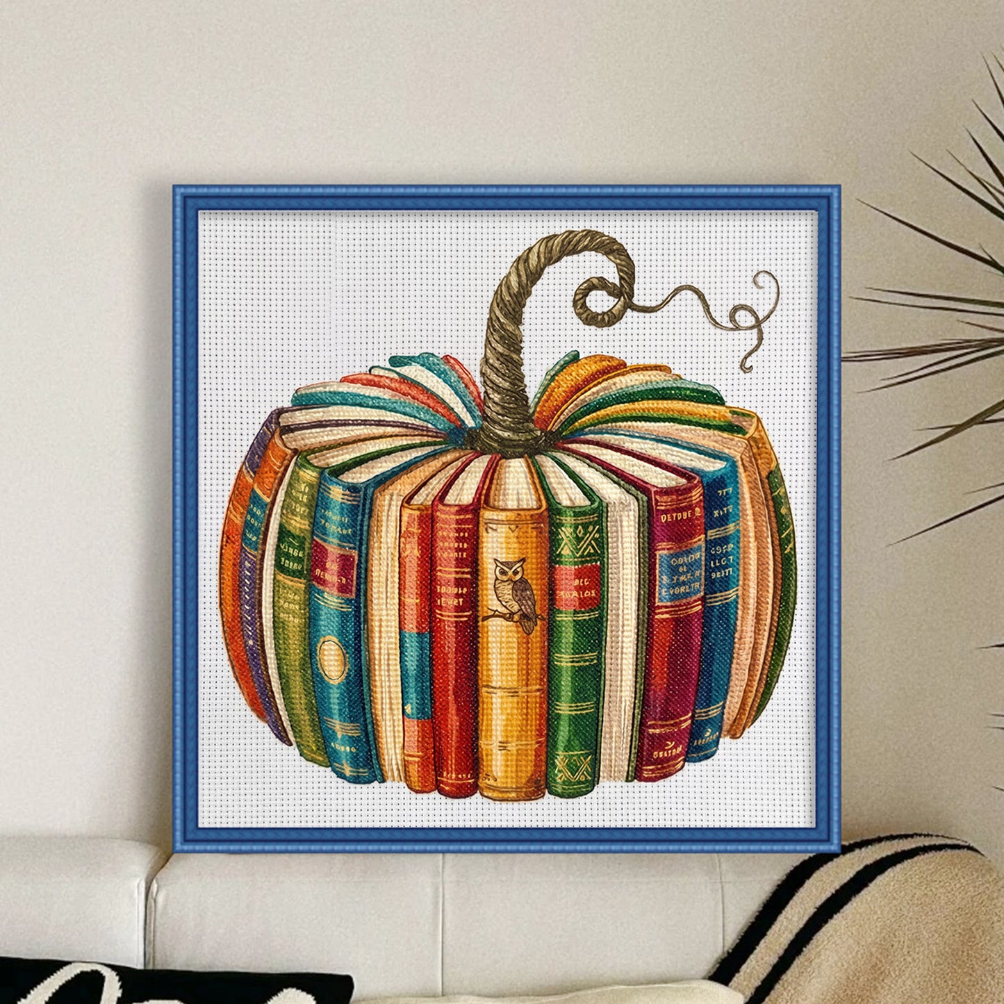 Book & Pumpkin - Owl - Full 18CT Stamped Cross Stitch 40x40CM - Huacan
