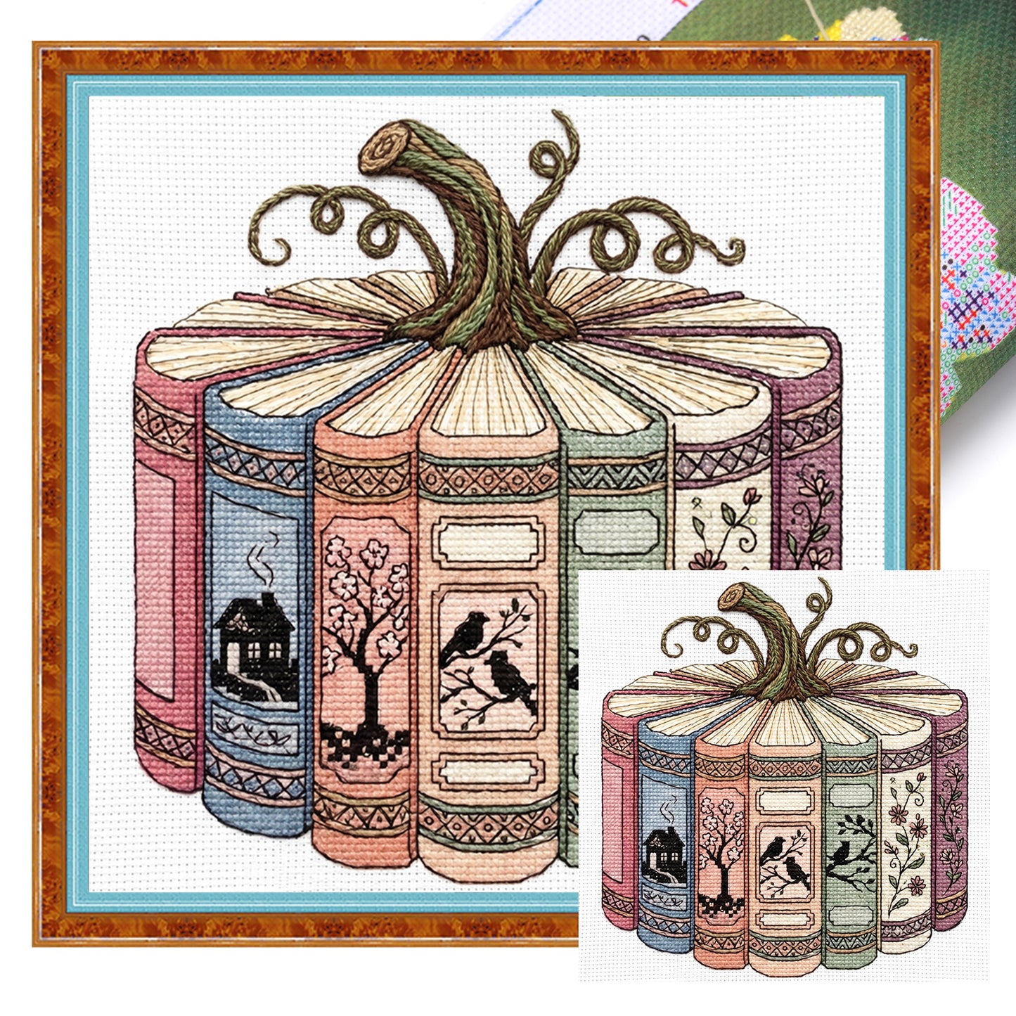 Book & Pumpkin Silhouette - Full 18CT Stamped Cross Stitch 40x40CM - Huacan